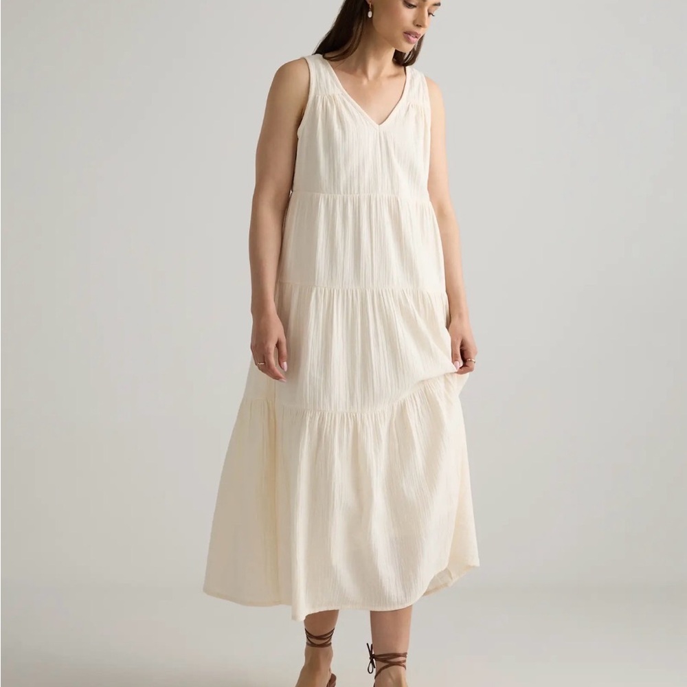 Quince organic cotton gauze Cream V-Neck Maxi Dress
